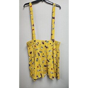 Disney Skirt Womens Medium Yellow Suspender Pinafore A-Line Mickey Minnie Print